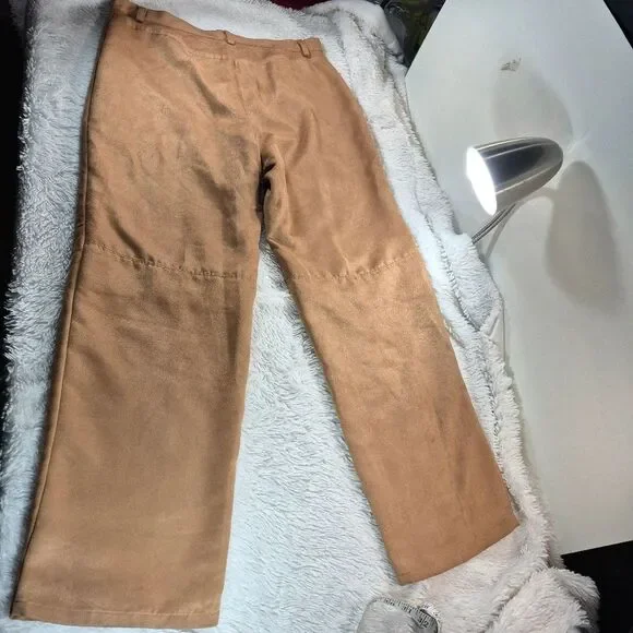 Emma James Faux Suede Tan High Waisted Straight Leg Pants Size 16 Vintage - Picture 8 of 10
